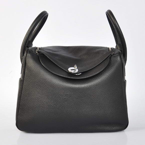 High Quality Replica Hermes Lindy 30CM Havanne Handbags 1057 Black Leather Silver Hardware